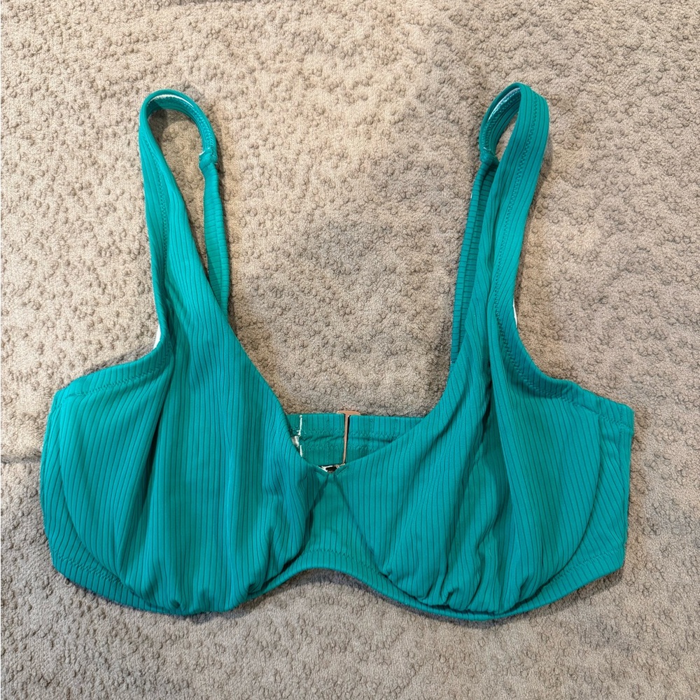 Teal Ribbed Bikini Top